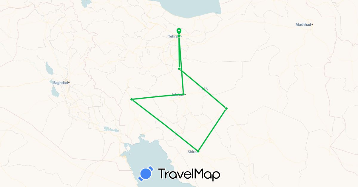 TravelMap itinerary: driving, bus in Iran (Asia)
